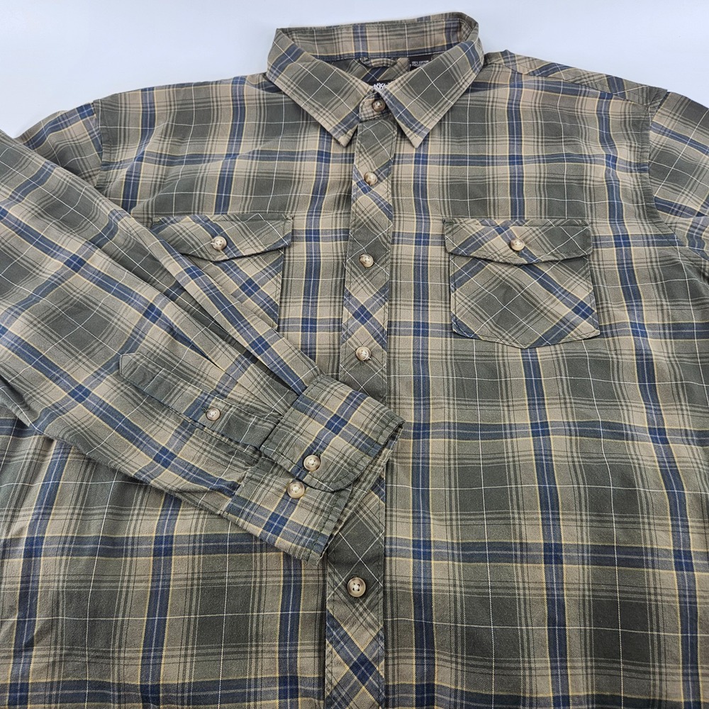 Timberland Shirt Mens XXL Olive Green Plaid Long Sleeve Casual Button Up Woven